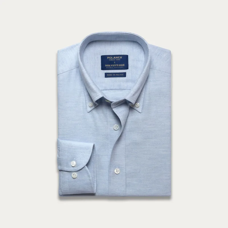 Błękitna koszula z lekkiej flaneli Albini z kołnierzem button down — Polanex
