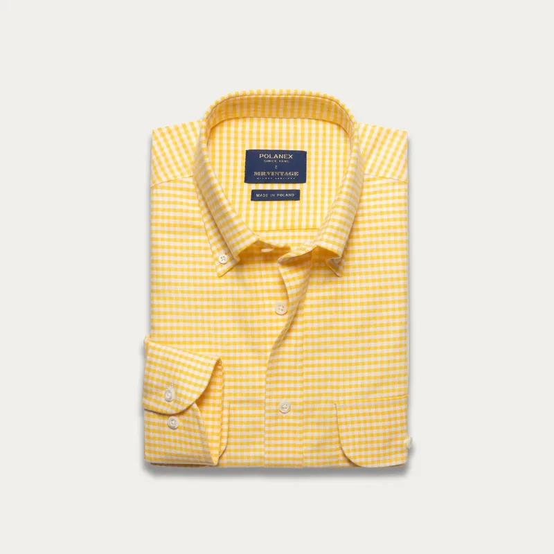 Koszula w żółtą kratę vichy z kołnierzem button down — Polanex
