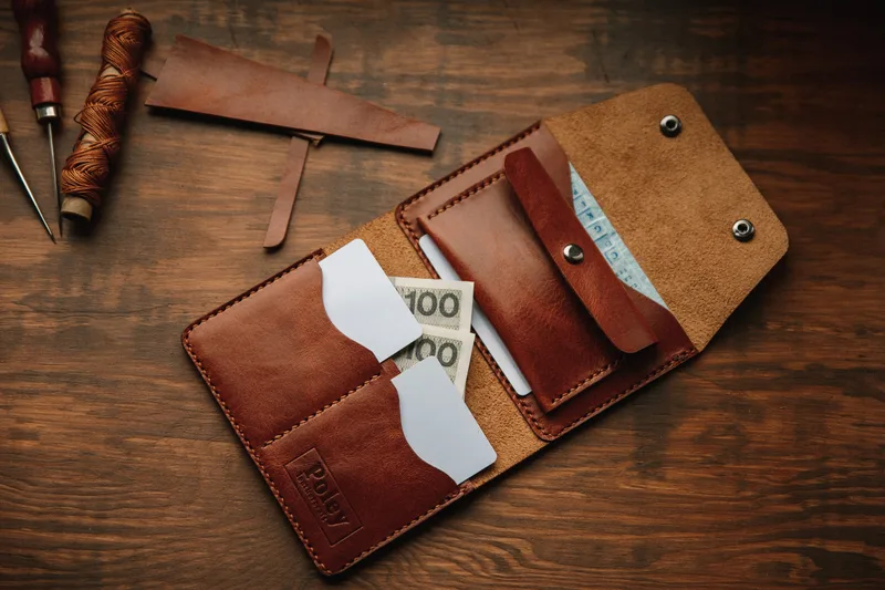 Portfel Bi Click! Double – Caramel — Poley Leather Design