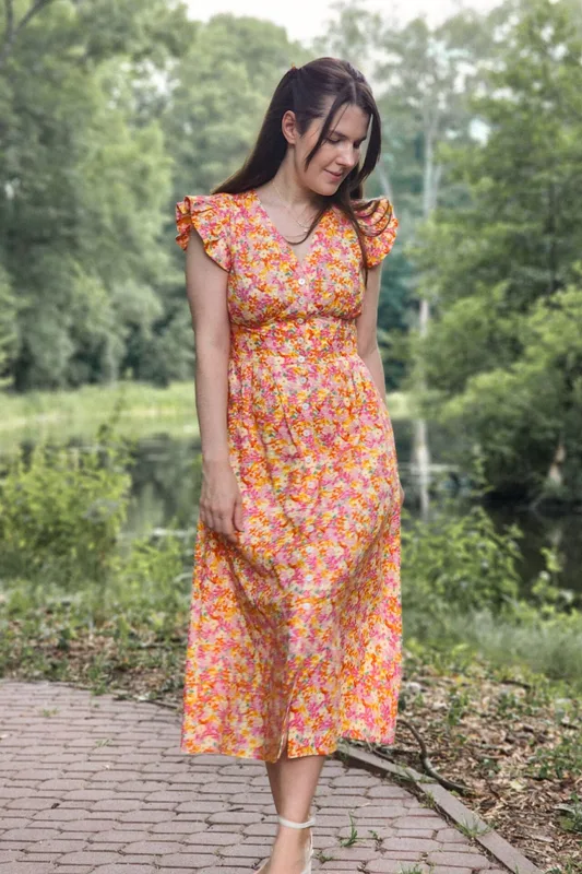 OUTLET Sukienka midi zapinana na guziki Cynthia Summer Meadow — Poplin Warsaw