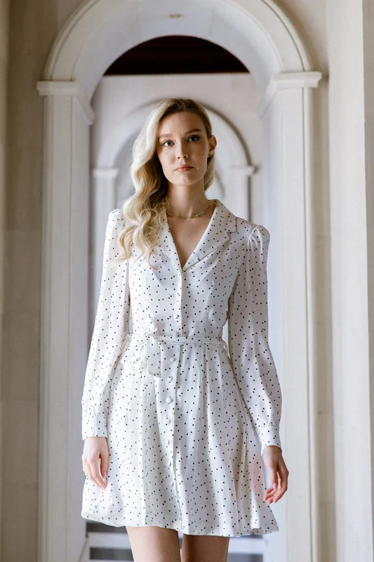 Sukienka mini Bette – Parisian Dot mini szmizjerka w klasyczne groszki — Poplin Warsaw