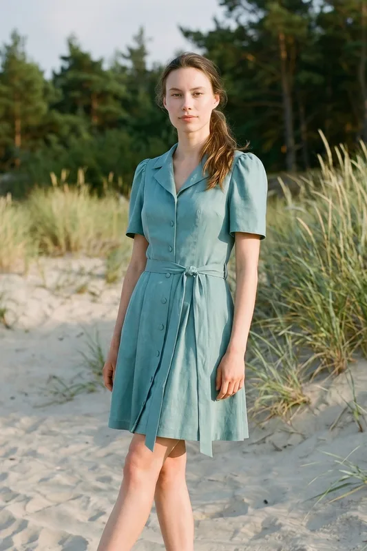 Sukienka mini Diana – Amazonite mini szmizjerka z kołnierzykiem — Poplin Warsaw