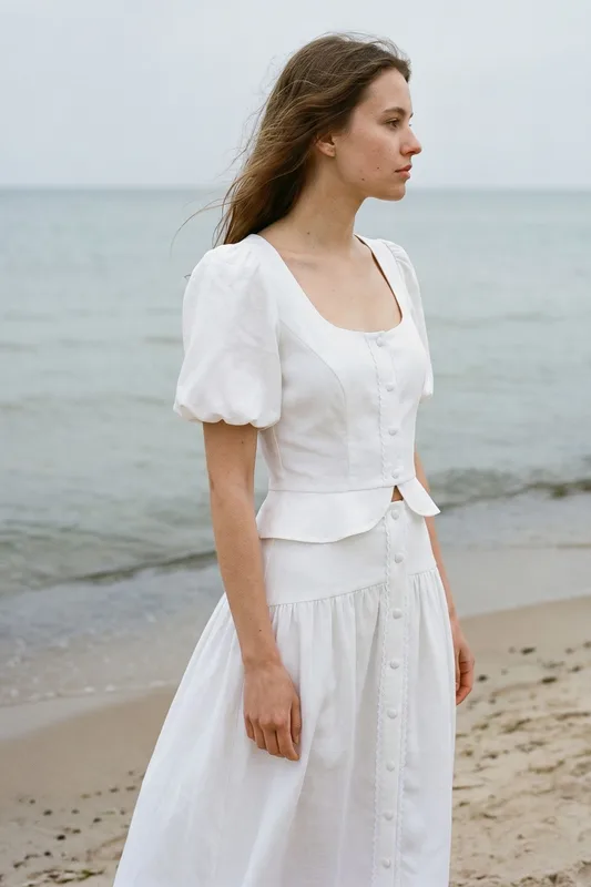 Spódnica midi Jolin – Cream na guziki — Poplin Warsaw