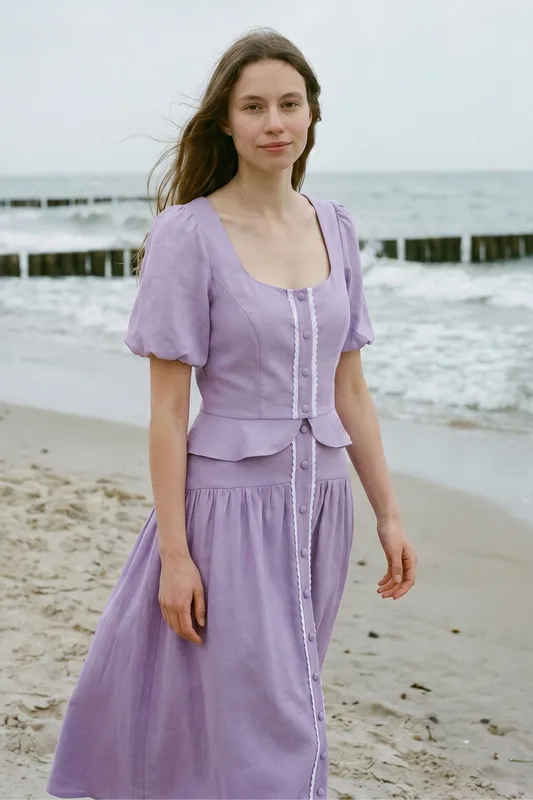 Spódnica midi Jolin – Lilac na guziki — Poplin Warsaw