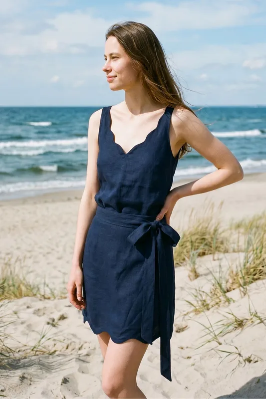 Spódnica mini Olive – Navy Len — Poplin Warsaw