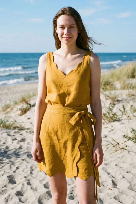 Spódnica mini Olive – Curry Ramia — Poplin Warsaw
