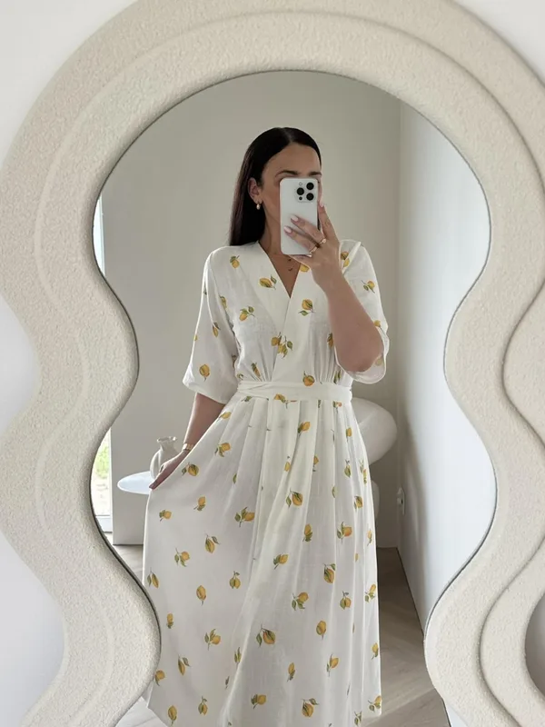 SUKIENKA KOPERTOWA MIDI SOFIA LEMON — WANT