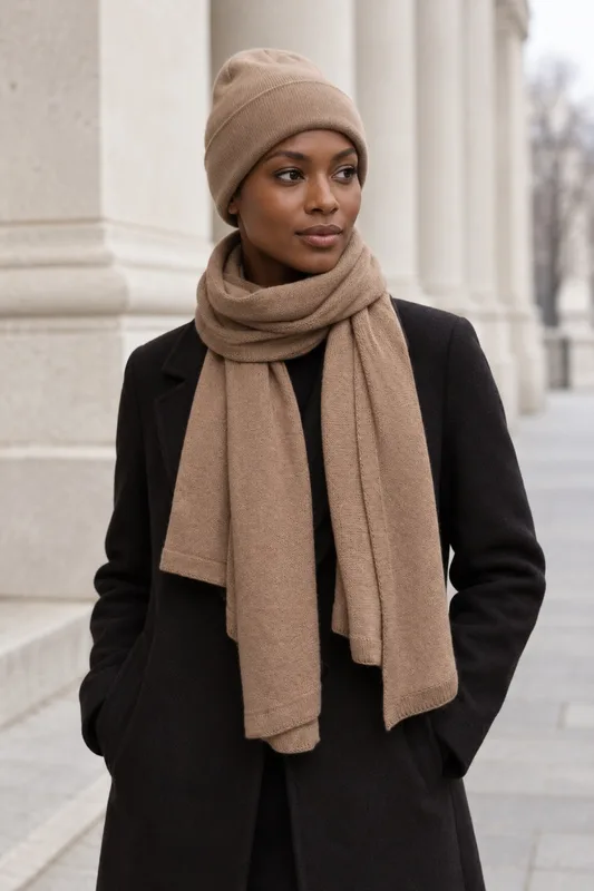 Szal damski PENELOPE – 100% wełny merino – camel — WANT