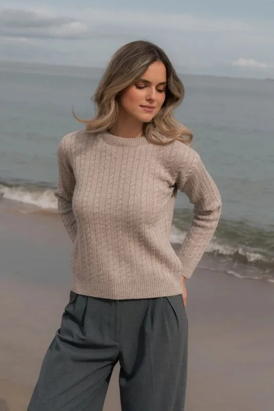 Sweter POLO – 100% wełny merino – beżowy — WANT