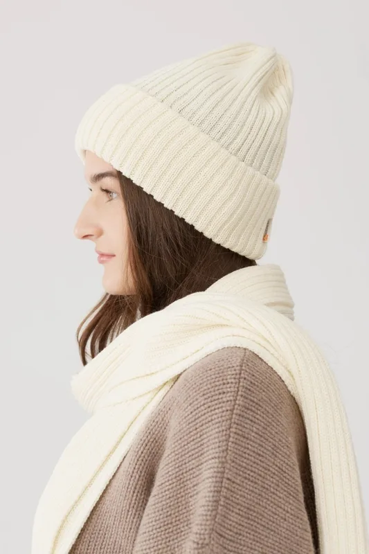Komplet czapka i szalik DAILY – ecru 100% wełna merino — WANT