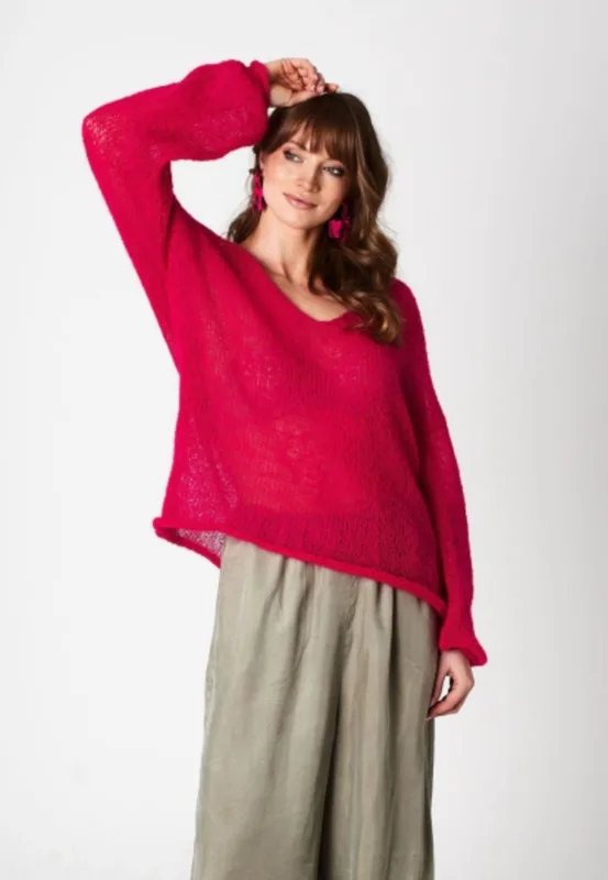 Lekki sweter oversize z wełniany Gili Piwonia — You by Tokarska