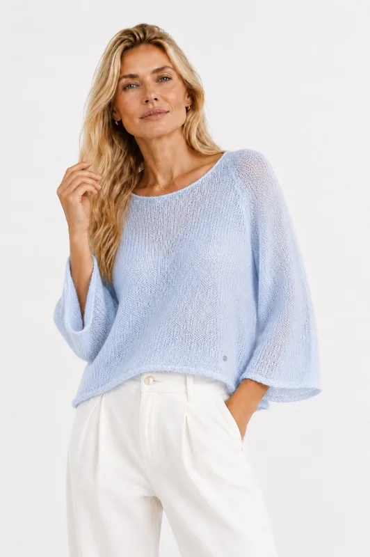 Sweter z szerokimi rękawami 3/4 Oliwia Jasny niebieski — You by Tokarska