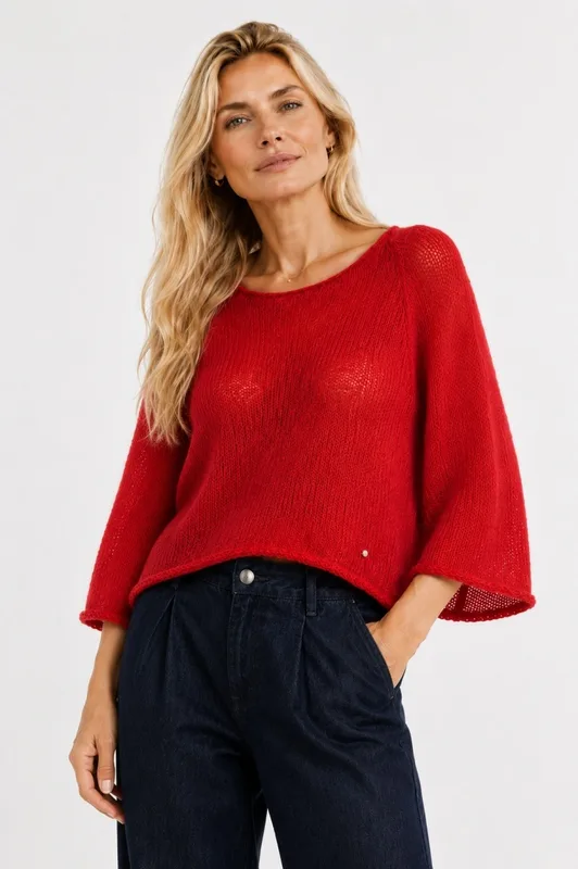 Sweter z szerokimi rękawami 3/4 Oliwia Czerwony — You by Tokarska