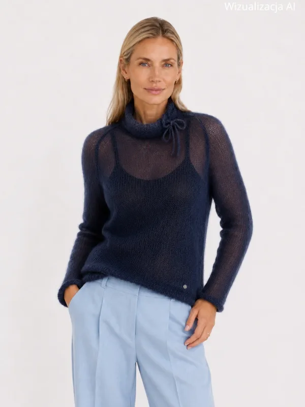 Sweter z golfem z wełny alpaki Helena Granatowy — You by Tokarska