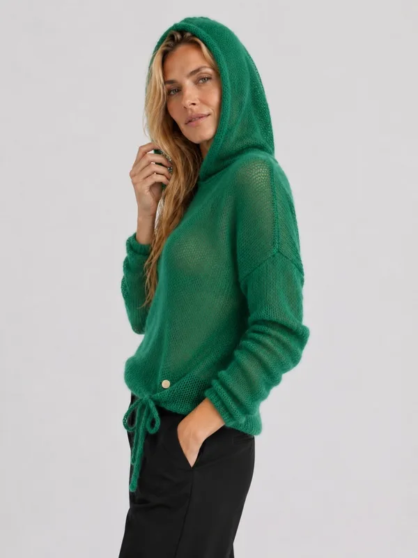 Sweter wełniany z kapturem i ściągaczem Szmaragdowy — You by Tokarska