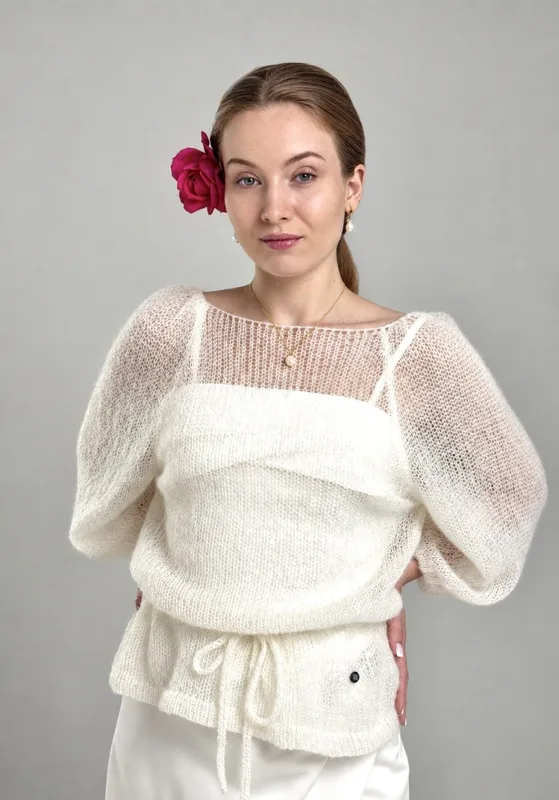 Ślubny sweter z bufiastymi rękawami Bianca — You by Tokarska